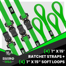 Load image into Gallery viewer, Rhino USA Cargo Tie-Downs Rhino USA Medium Duty Ratchet Strap Tie-Down 4-Pack (Green)