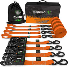 Load image into Gallery viewer, Rhino USA Cargo Tie-Downs Rhino USA Heavy Duty Ratchet Tie-Down 4-Pack (Orange) 1.6In X 8Ft