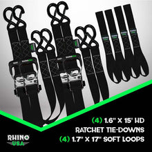 Load image into Gallery viewer, Rhino USA Cargo Tie-Downs Rhino USA Heavy Duty Ratchet Tie-Down 4-Pack Black 1.6In X 15Ft