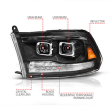 Load image into Gallery viewer, ANZO Headlights ANZO 09-19 Dodge RAM 1500 / 10-18 2500/3500 LED Proj Headlights SeqSig Black - Pair