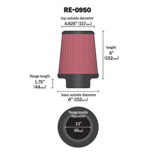 Load image into Gallery viewer, K&N Universal Rubber Filter 3 1/2inch ID FLG / 6inch Base / 4-5/8inch Top / 6inch Height