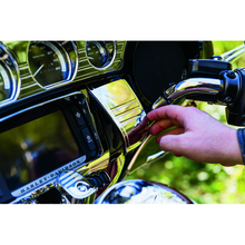 Load image into Gallery viewer, Kuryakyn Deluxe Tri-Line Stereo Trim Kit 14-Up Touring Models Chrome