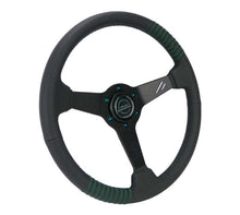 Load image into Gallery viewer, NRG Steering Wheel 1.5in Dish 350mm Black Perforated Leather - Emerald Stitching - Reinforced Spoke | RST-037MB-B-20