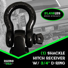 Load image into Gallery viewer, Rhino USA Shackle Hitch Receiver W/ D-Ring (Black) Shackle Kits Rhino USA
