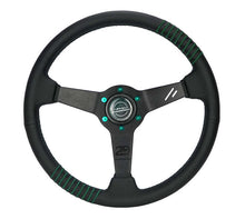 Load image into Gallery viewer, NRG Steering Wheel 1.5in Dish 350mm Black Perforated Leather - Emerald Stitching - Reinforced Spoke | RST-037MB-B-20