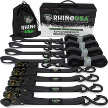 Load image into Gallery viewer, Rhino USA Medium Duty Ratchet Strap Tie-Down 4-Pack (Black) Cargo Tie-Downs Rhino USA
