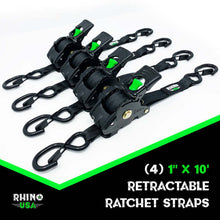 Load image into Gallery viewer, Rhino USA Retractable Ratchet Straps (4Pk 1Inx10Ft) (Gray) Tow Straps Rhino USA