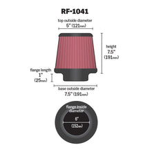 Load image into Gallery viewer, K&N Round Tapered Universal Air Filter 6 inch Flange 7 1/2 inch Base 5 inch Top 7 1/2 inch Height
