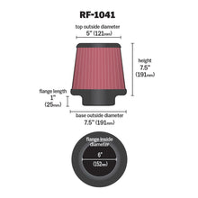 Load image into Gallery viewer, K&N Round Tapered Universal Air Filter 6 inch Flange 7 1/2 inch Base 5 inch Top 7 1/2 inch Height