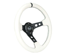 Load image into Gallery viewer, NRG Reinforced Steering Wheel (350mm/3in. Deep) White Leather w/Blk Spoke/Round Holes/White Stripes | RST-006BK-WT-B
