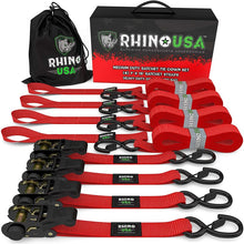 Load image into Gallery viewer, Rhino USA Medium Duty Ratchet Strap Tie-Down 4-Pack (Red) Cargo Tie-Downs Rhino USA