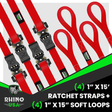 Load image into Gallery viewer, Rhino USA Medium Duty Ratchet Strap Tie-Down 4-Pack (Red) Cargo Tie-Downs Rhino USA