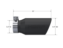 Load image into Gallery viewer, MBRP Universal Tip 4.5in OD / 3.2in Inlet / 10in Length / Angled Cut Rolled End - Black MBRP