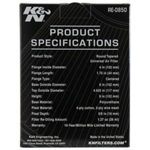 Load image into Gallery viewer, K&N Universal Air Filter (4in. Flange / 6in. Base OD / 4-5/8in. Top OD / 6in. Height)