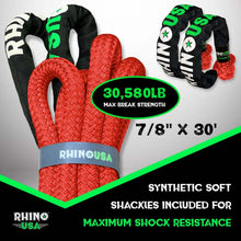 Load image into Gallery viewer, Rhino USA 7/8In X 30Ft Kinetic Rope Recovery Kit W/Soft Shackles (Red) Cargo Tie-Downs Rhino USA