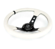 Load image into Gallery viewer, NRG Reinforced Steering Wheel (350mm/3in. Deep) White Leather w/Blk Spoke/Round Holes/White Stripes | RST-006BK-WT-B