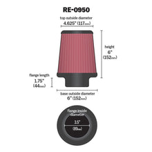Load image into Gallery viewer, K&N Universal Rubber Filter 3 1/2inch ID FLG / 6inch Base / 4-5/8inch Top / 6inch Height
