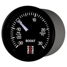 Load image into Gallery viewer, AutoMeter Gauges Autometer 52mm Stack Instruments -30INHG to +30PSI Mechanical Boost Gauge - Black
