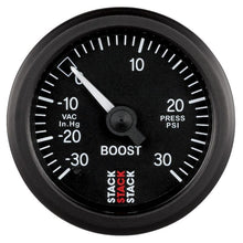 Load image into Gallery viewer, AutoMeter Gauges Autometer 52mm Stack Instruments -30INHG to +30PSI Mechanical Boost Gauge - Black