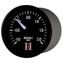 Load image into Gallery viewer, AutoMeter Gauges Autometer Stack 52mm -1 to +2 Bar T-Fitting 0.187in Barb (M) Mechanical Boost Pressure Gauge - Black