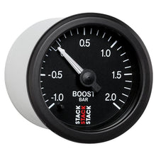 Load image into Gallery viewer, AutoMeter Gauges Autometer Stack 52mm -1 to +2 Bar T-Fitting 0.187in Barb (M) Mechanical Boost Pressure Gauge - Black