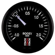 Load image into Gallery viewer, AutoMeter Gauges Autometer Stack 52mm -1 to +2 Bar T-Fitting 0.187in Barb (M) Mechanical Boost Pressure Gauge - Black