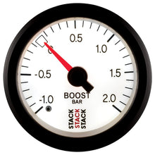Load image into Gallery viewer, AutoMeter Gauges Autometer Stack 52mm -1 to +2 Bar T-Fitting 0.187in Barb (M) Mechanical Boost Pressure Gauge - White