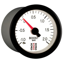 Load image into Gallery viewer, AutoMeter Gauges Autometer Stack 52mm -1 to +2 Bar T-Fitting 0.187in Barb (M) Mechanical Boost Pressure Gauge - White
