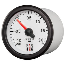 Load image into Gallery viewer, AutoMeter Gauges Autometer Stack 52mm -1 to +2 Bar T-Fitting 0.187in Barb (M) Mechanical Boost Pressure Gauge - White