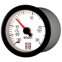 Load image into Gallery viewer, AutoMeter Gauges Autometer Stack 52mm -30INHG to +30 PSI (Incl T-Fitting) Mechanical Boost Pressure Gauge - White