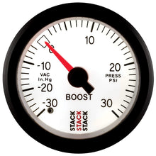 Load image into Gallery viewer, AutoMeter Gauges Autometer Stack 52mm -30INHG to +30 PSI (Incl T-Fitting) Mechanical Boost Pressure Gauge - White