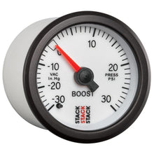 Load image into Gallery viewer, AutoMeter Gauges Autometer Stack 52mm -30INHG to +30 PSI (Incl T-Fitting) Mechanical Boost Pressure Gauge - White