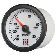 Load image into Gallery viewer, AutoMeter Gauges Autometer Stack 52mm -30INHG to +30 PSI (Incl T-Fitting) Pro Stepper Motor Boost Press Gauge - White