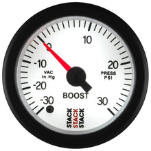 Load image into Gallery viewer, AutoMeter Gauges Autometer Stack 52mm -30INHG to +30 PSI (Incl T-Fitting) Pro Stepper Motor Boost Press Gauge - White