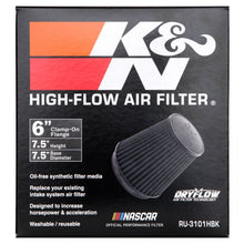 Load image into Gallery viewer, K&N Universal Rubber Filter Round Tapered 6in Flange ID x 7.5in Base OD x 5.25in Top OD x 8in Height