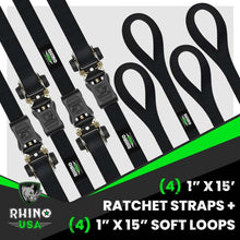 Load image into Gallery viewer, Rhino USA Cargo Tie-Downs Rhino USA Medium Duty Ratchet Strap Tie-Down 4-Pack (Black)