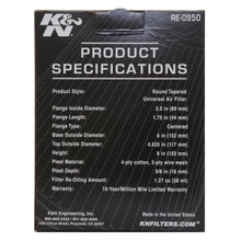 Load image into Gallery viewer, K&N Universal Rubber Filter 3 1/2inch ID FLG / 6inch Base / 4-5/8inch Top / 6inch Height