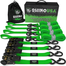 Load image into Gallery viewer, Rhino USA Medium Duty Ratchet Strap Tie-Down 4-Pack (Green) Cargo Tie-Downs Rhino USA