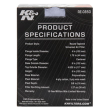 Load image into Gallery viewer, K&N Universal Air Filter (4in. Flange / 6in. Base OD / 4-5/8in. Top OD / 6in. Height)