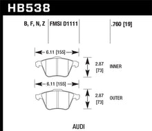Load image into Gallery viewer, Hawk Performance HAWKHB538F.760 Hawk 09 Audi A4 Cabriolet / 05-07 A4 / 05-09 A4 Quattro / 06-09 A6 / 08 VW R32 HPS Front Brake Pads