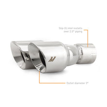 Load image into Gallery viewer, Mishimoto MISMMEXH-TIP-FSTP Mishimoto Dual Offset Tips 2.5in Inlet 3in Outlet Slash Cut - Polished