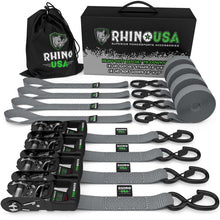Load image into Gallery viewer, Rhino USA Cargo Tie-Downs Rhino USA Heavy Duty Ratchet Tie-Down 4-Pack (Gray) 1.6In X 8Ft
