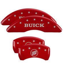 Load image into Gallery viewer, MGP 4 Caliper Covers Engraved Front Buick Rear Buick Shield Red Finish Silver Char 2015 Buick Regal Caliper Covers MGP