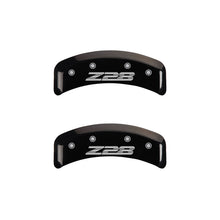 Load image into Gallery viewer, MGP 4 Caliper Covers Engraved Front Gen 4/Camaro Engraved Rear Gen 4/Z28 Black finish silver ch Caliper Covers MGP