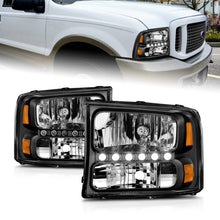 Load image into Gallery viewer, ANZO 2000-2004 Ford Excursion Crystal Headlights Black w/ LED 1pc Headlights ANZO
