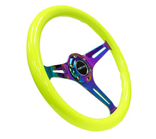 Load image into Gallery viewer, NRG Classic Wood Grain Steering Wheel (350mm) Neon Yellow Color w/Neochrome Spokes Steering Wheels NRG