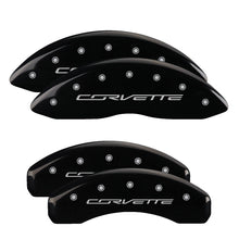 Load image into Gallery viewer, MGP 4 Caliper Covers Engraved Front & Rear C7/Corvette Black finish silver ch Caliper Covers MGP