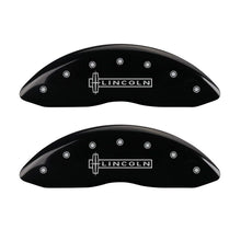 Load image into Gallery viewer, MGP 4 Caliper Covers Engraved Fr Lincoln Rr Star Logo Blk Finish Silver Char 18 Lincoln Continental Caliper Covers MGP