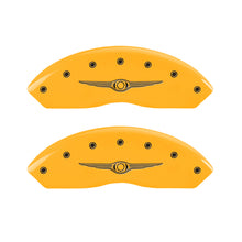 Load image into Gallery viewer, MGP 4 Caliper Covers Engraved Front & Rear Style 1/Chrysler Wing Yellow finish black ch Caliper Covers MGP