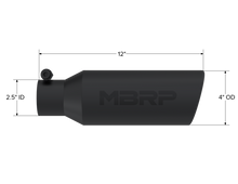 Load image into Gallery viewer, MBRP Universal Tip 4in O.D. Angled Rolled End 2.5in inlet 12in length Black Tips MBRP